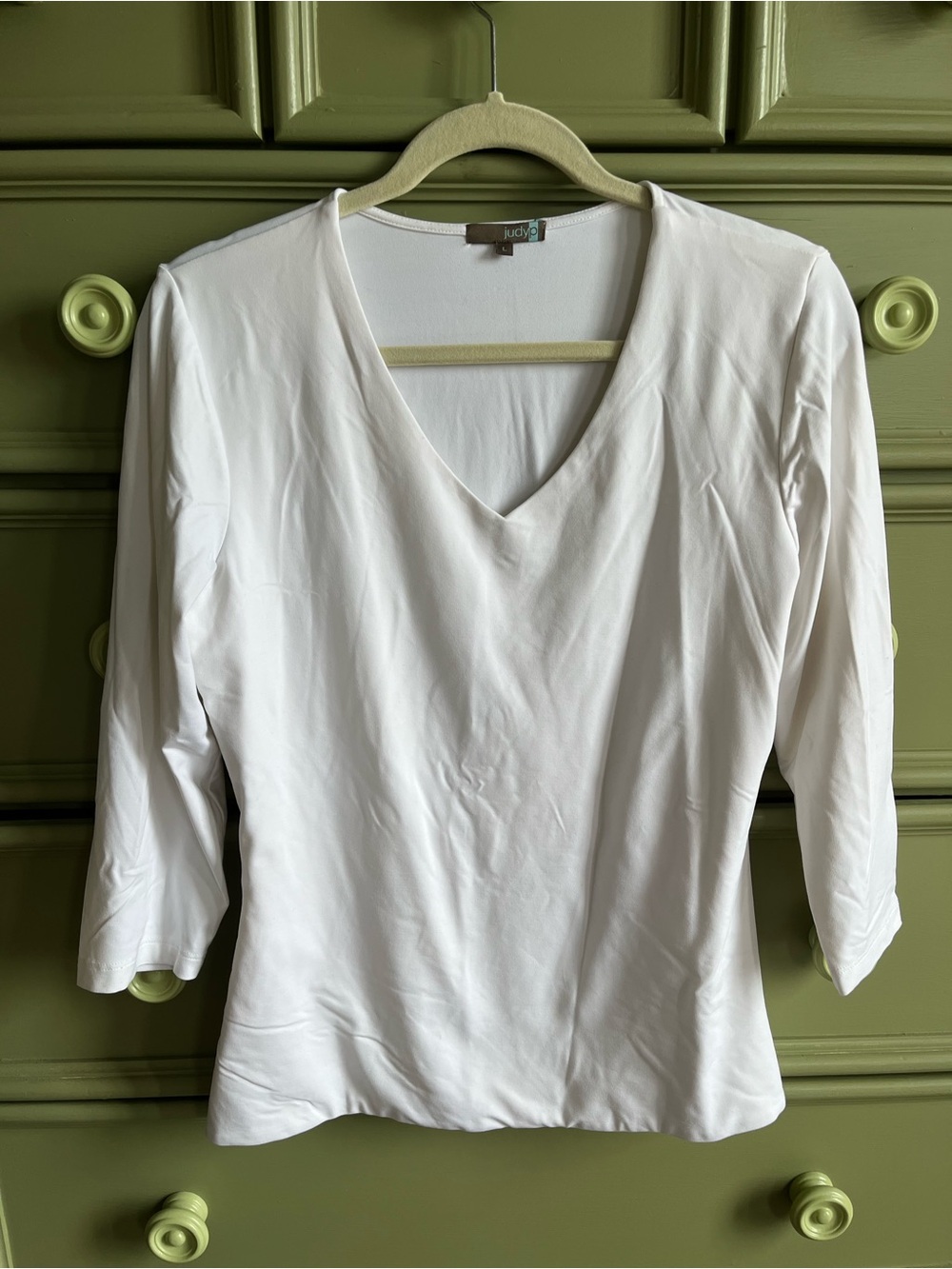 White V-Neck Long Sleeve Women's Top
